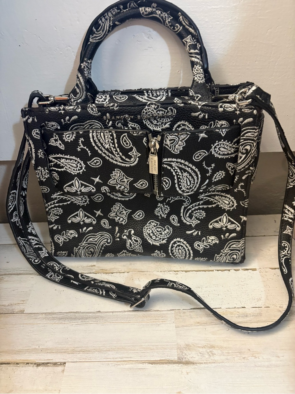Brandon Blackwood Black Paisley Crossbody Tote Bag